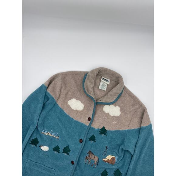 Northern Reflections Vintage Horse Farm Button Down Fleece with Collar Medium - Picture 1 of 4
